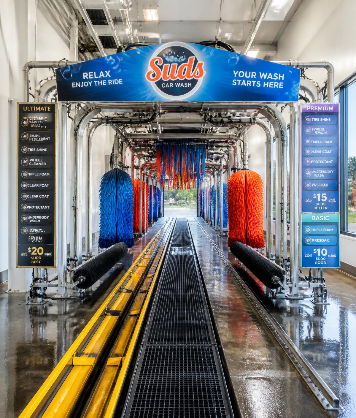Interior of a modern express car wash tunnel